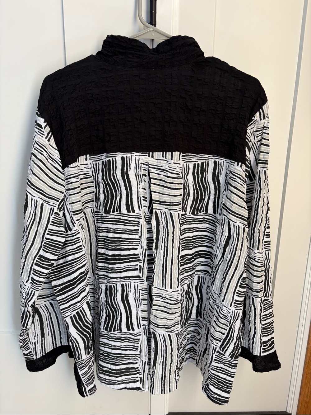 Habitat Tunic Top Black White Lagenlook Coastal Artsy Blouse Wire Collar XL - Picture 3 of 9